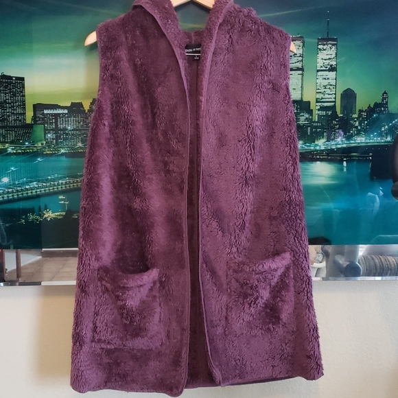 Soft Hooded Open Vest Purple - Burgandy w Pockets new - Picture 4 of 6